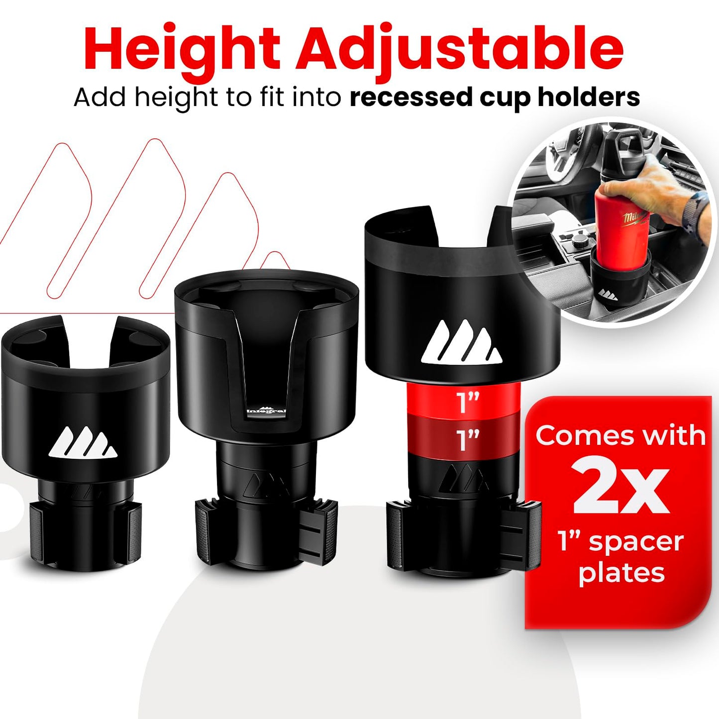 Integral Vehicle Cup Holder Expander for 3.4–4.0" Bottles