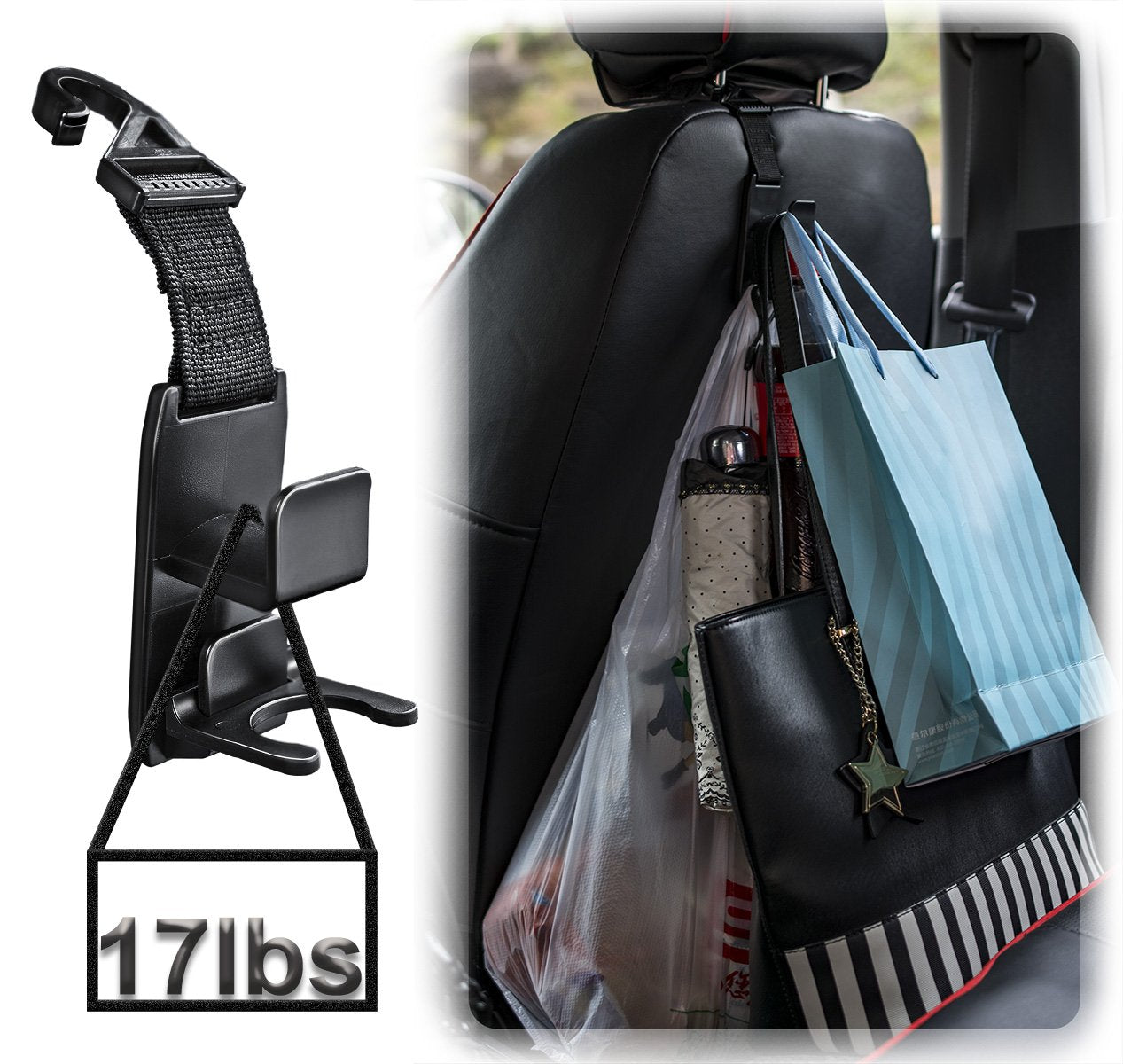 Heroway Magic Car Seat Hooks – Black, 4-Pack