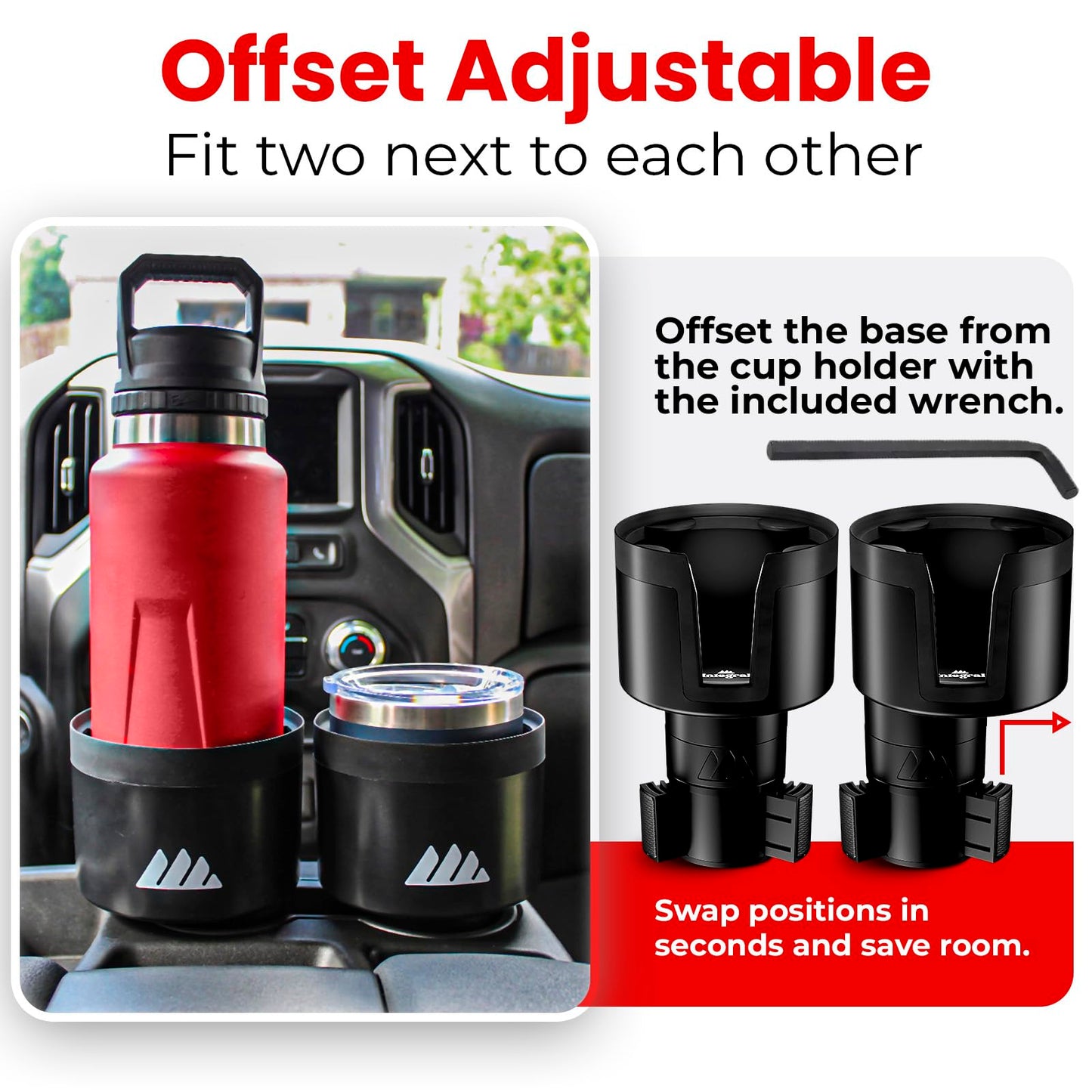 Integral Vehicle Cup Holder Expander for 3.4–4.0" Bottles