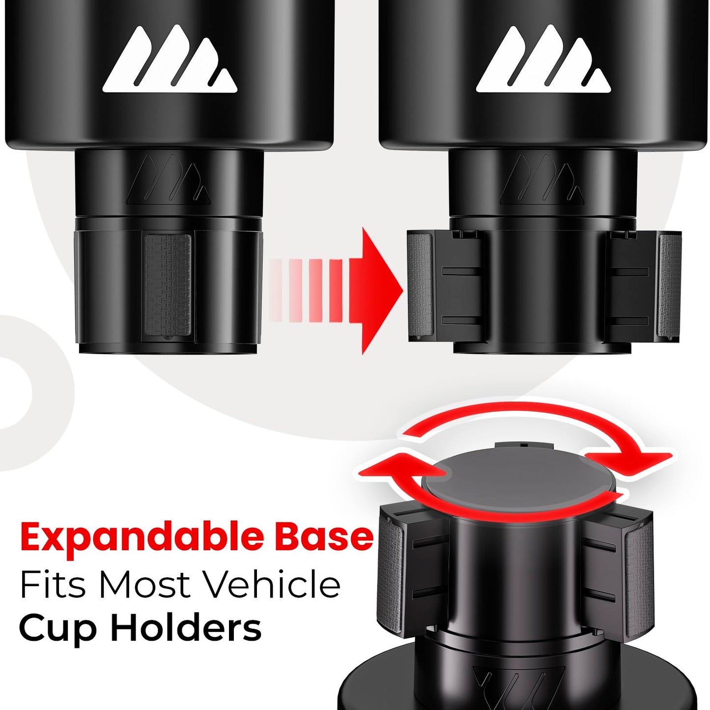 Integral Vehicle Cup Holder Expander for 3.4–4.0" Bottles