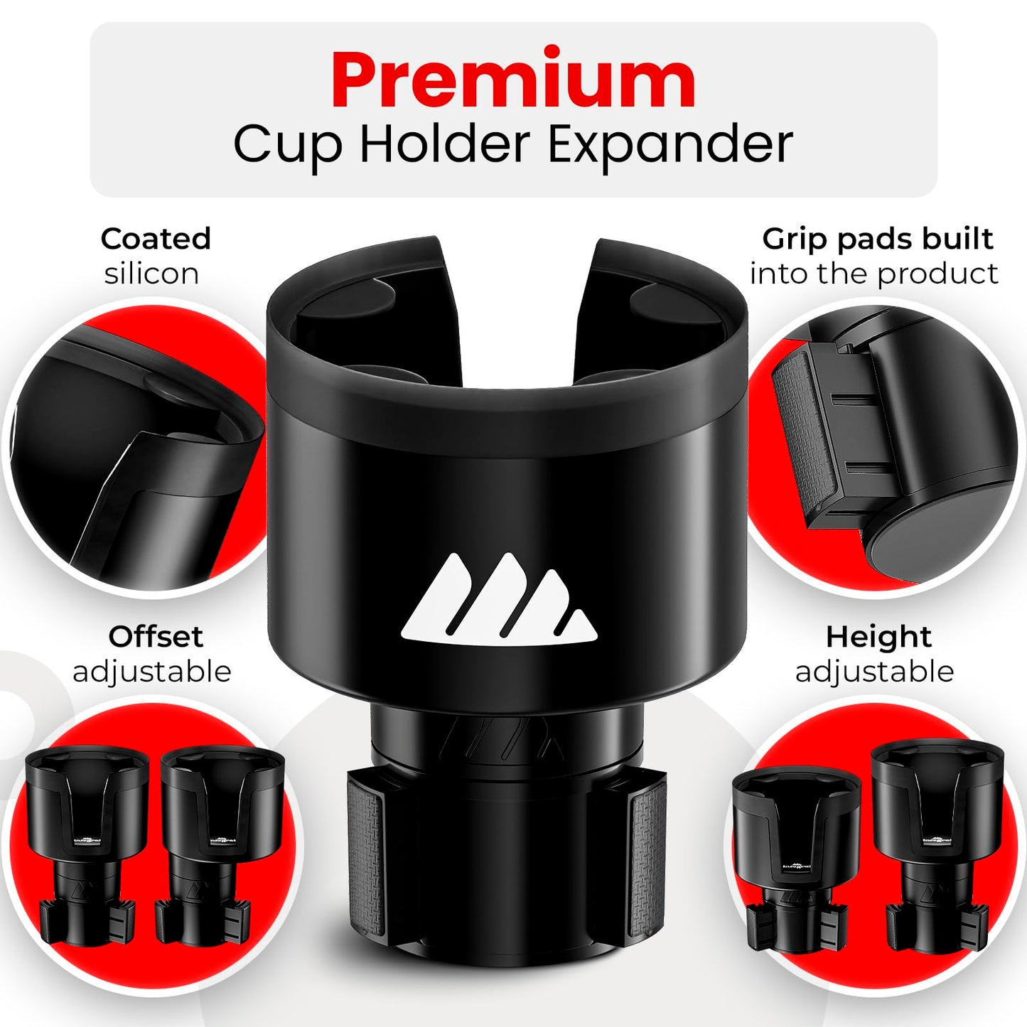 Integral Vehicle Cup Holder Expander for 3.4–4.0" Bottles