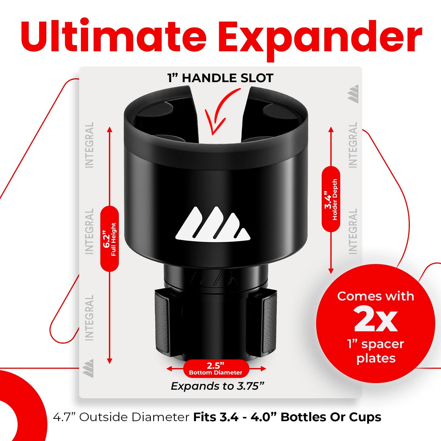 Integral Vehicle Cup Holder Expander for 3.4–4.0" Bottles